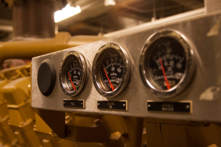 Close-up of the various gauges on the generators.
